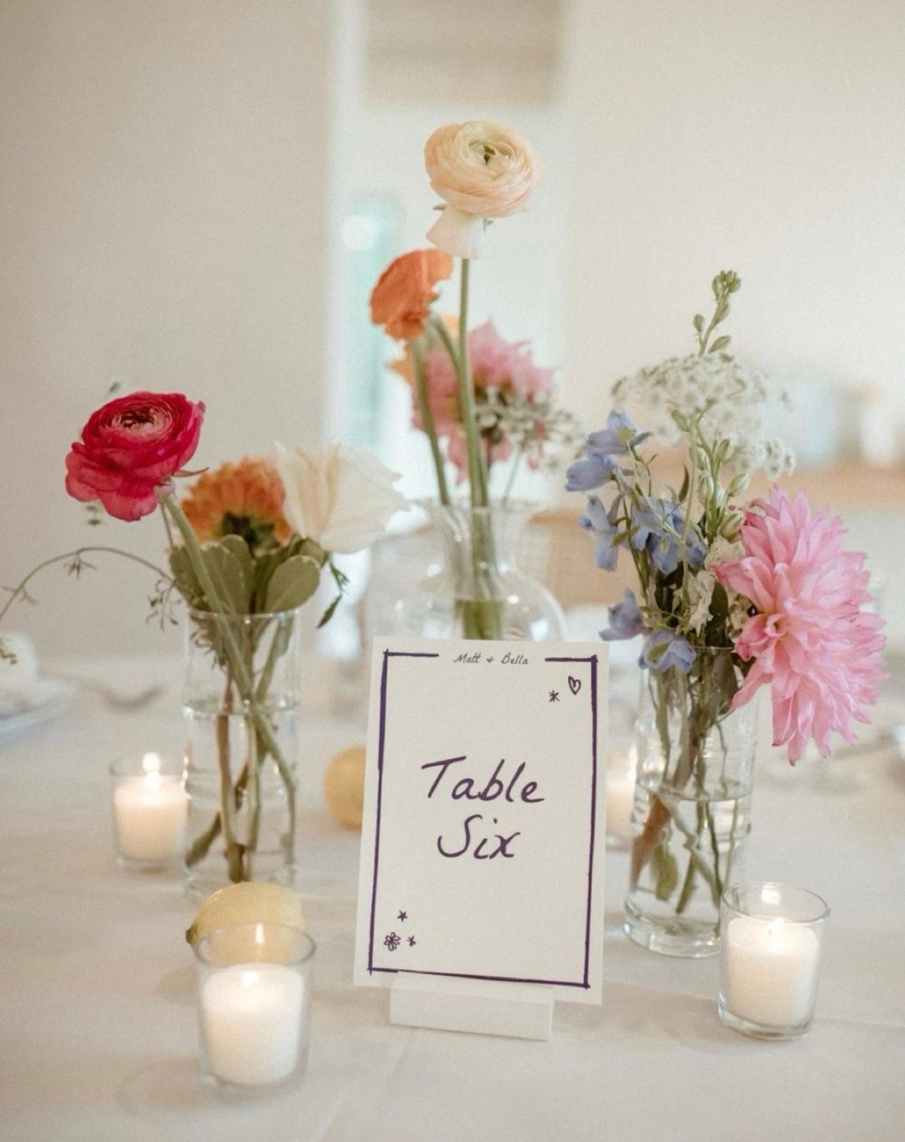 Bud Vases Bar Guest Book and Memorial Table with small candles