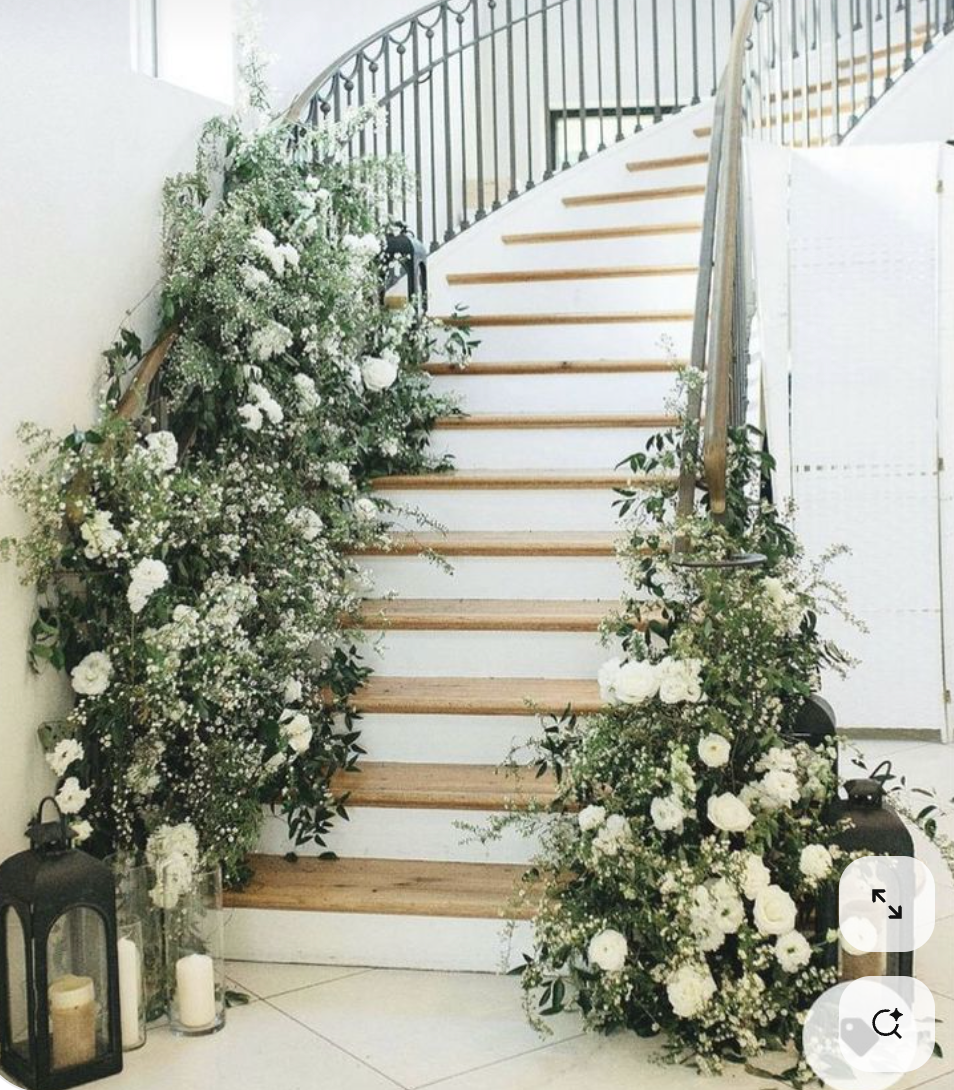 Greenery and Flowers Stairs Decor