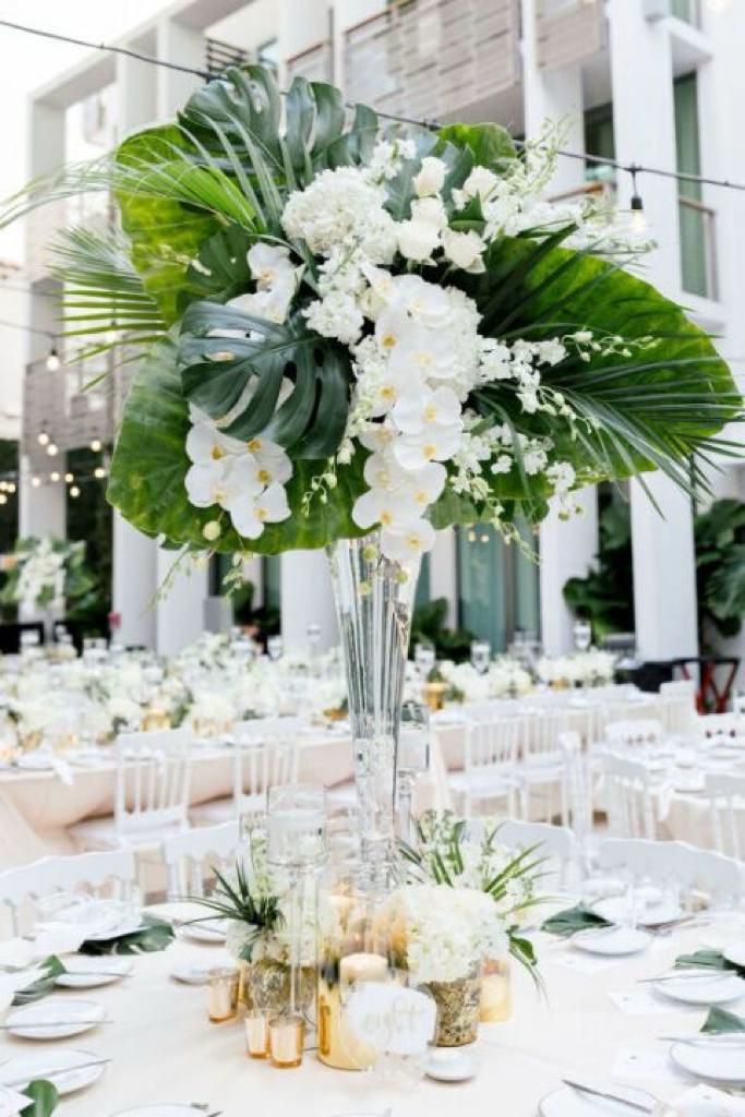 High Centerpiece Green Tropical And Mixed Flowers