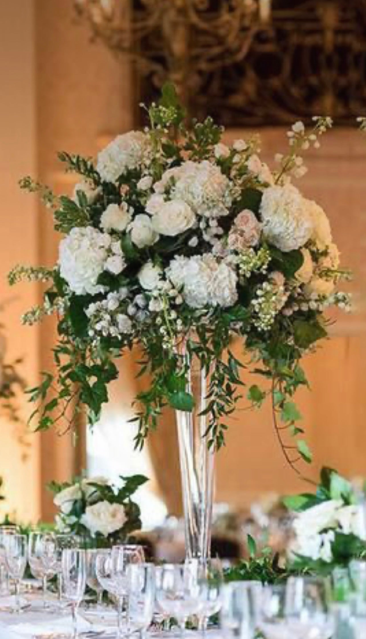 Tall Wedding Centerpieces (Green & White)