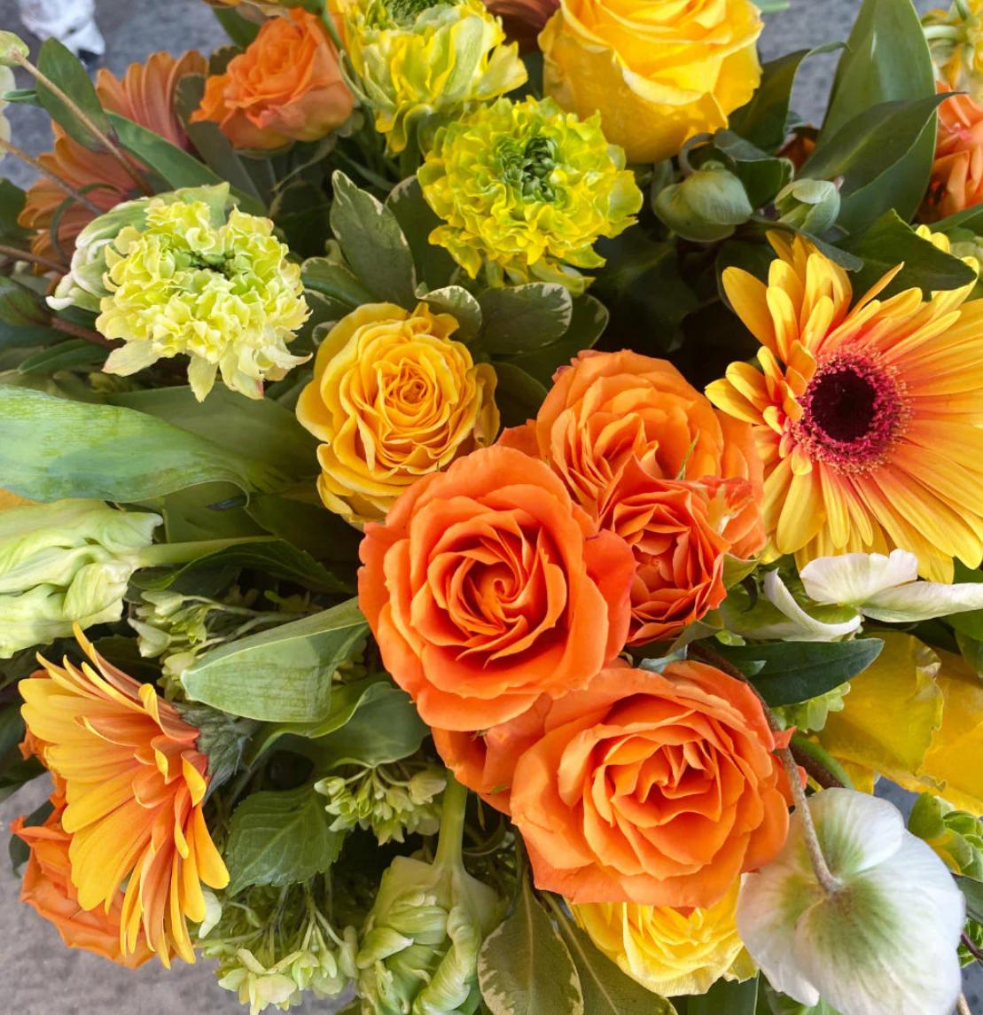 Small Round Arrangement Orange White & Green