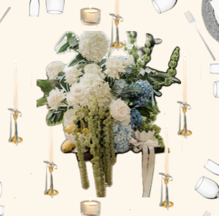 Flowers Centerpiece for Round Table with Floating Candles & Candle Holder