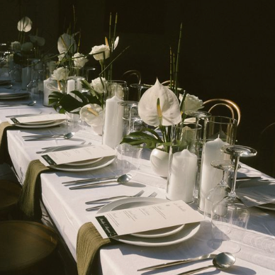 Bud Vases Centerpiece for Rectangular Table with Candles & Candle Holder