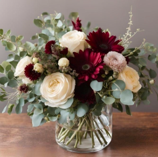 Flower arrangement for rectangular Table (10) - Cake Table (2) - photo guest book (1)