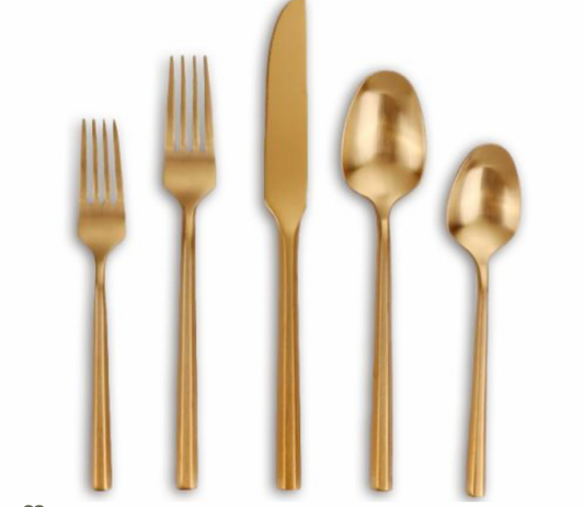 Golden copper flatware set