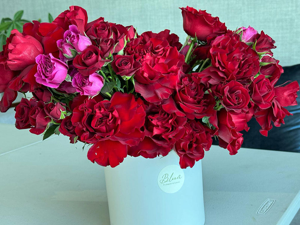 Garden Red & Pink Roses With Seasonal Flowers