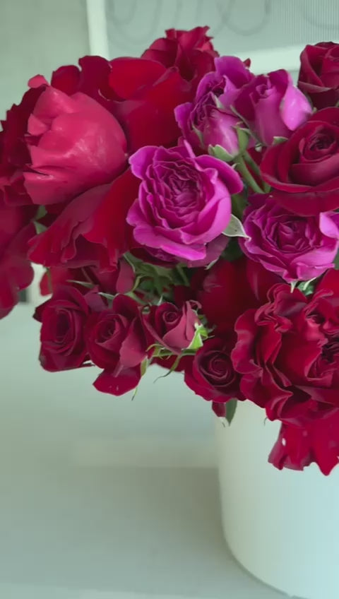 Garden Red & Pink Roses With Seasonal Flowers